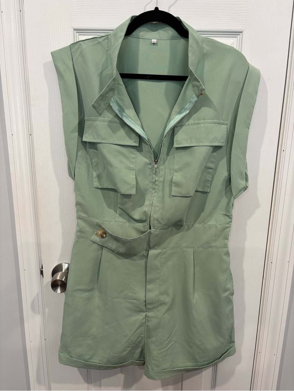 Sleeveless Utility Romper in Light Mint
